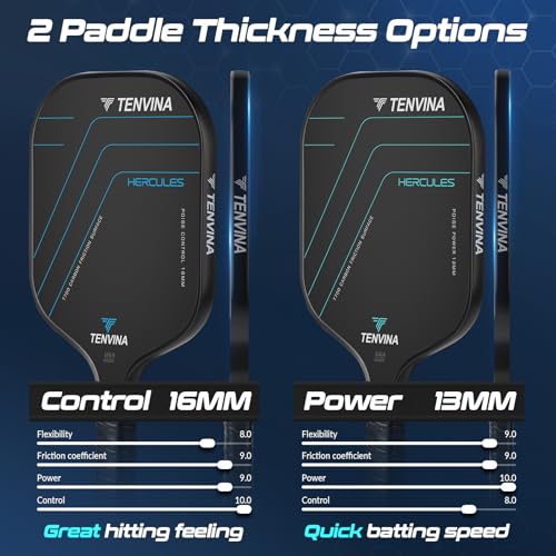 Wider Black Pickleball Paddle - 16mm Carbon Fiber, USAPA Approved, Strong Spin & Power