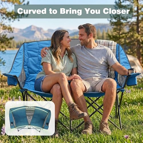 Oversized Double Camping Chair Loveseat for Adults, Blue, Non-Heating