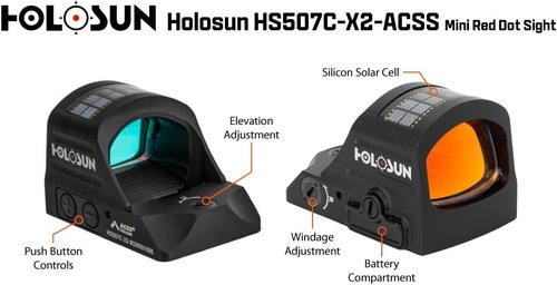 Holosun HS507C-X2 Red/Green Dot Sight - ACSS Vulcan Reticle for Enhanced Target Acquisition
