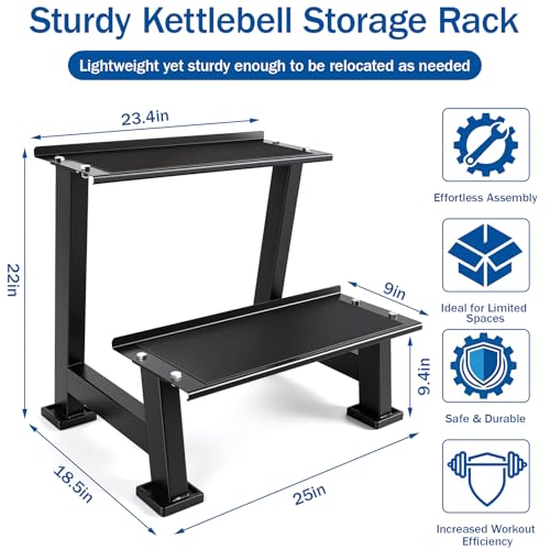 Kettlebell Storage Rack 2-Tier Steel Stand with Non-Slip Pads for Home Gym