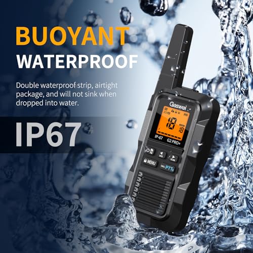 Gaswei G2Pro+ 2-Pack Heavy Duty Waterproof Walkie Talkies with NOAA Weather, FM Radio, VOX, Long Range, 2W, Rechargeable