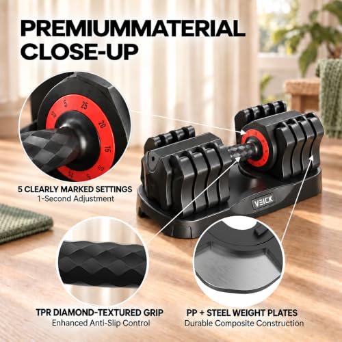 VEICK 25 lb Adjustable Dumbbell Set - Hand Weights for Home Gym, Variation of 25LBS-1PC
