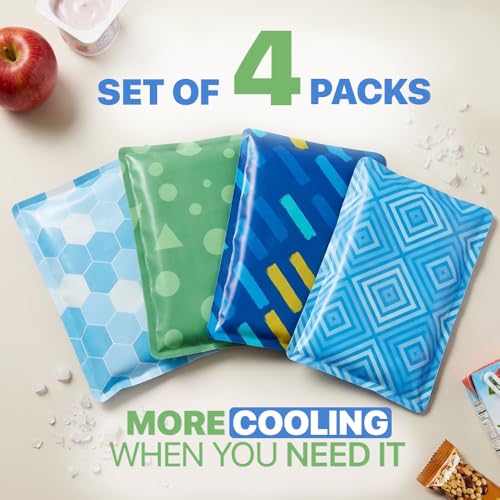 4 Pack Reusable Slim Ice Packs for Lunch Boxes - Kids' Cold Packs
