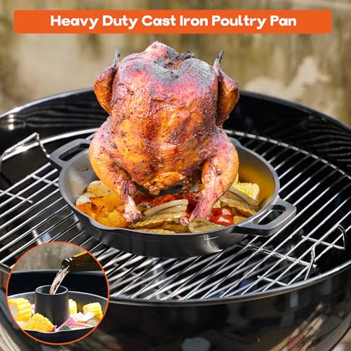 Pre-Seasoned Cast Iron Chicken Roaster for Grills and Ovens