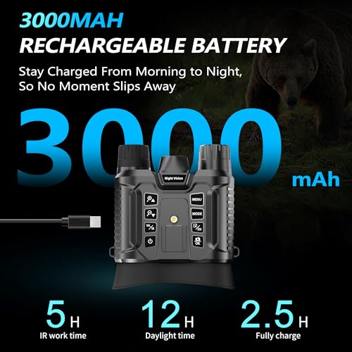 Dsoon Black Night Vision Goggles, Rechargeable Head-Mounted Binoculars with 32GB TF Card, 8X Zoom, Up to 1312FT Range