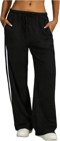 BEAUDRM Women's Baggy Sweatpants - Y2K Wide Leg Joggers with Striped Design | Low Rise, Comfortable Fit