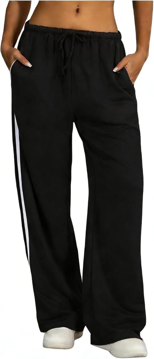 BEAUDRM Women's Baggy Sweatpants - Y2K Wide Leg Joggers with Striped Design | Low Rise, Comfortable Fit