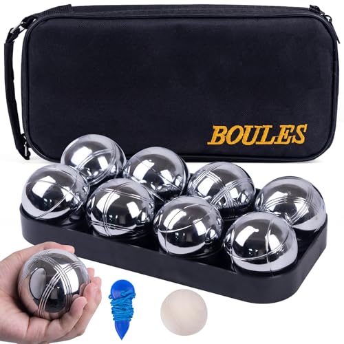 Petanque Game Set with 8 Stainless Steel Balls, Carry Case & Measuring String - Outdoor Lawn & Beach Bocce Ball Set