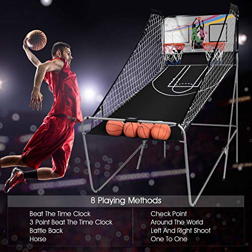 Giantex Foldable Indoor Basketball Arcade Game - Red & Black, 8 Game Options, Double Shot with LED Score