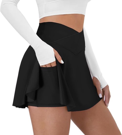 DLOODA Women's Tennis Skirt - High Waisted 2-in-1 Athletic Golf Skorts with Pockets | Perfect for Running & Workouts