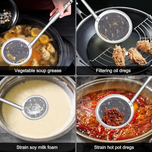 Walfos Stainless Steel Fat Skimmer Spoon Set - 3 Sizes for Cooking and Fat Removal