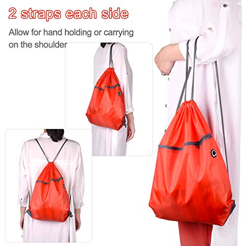 Red Drawstring Backpack Bags 12 Pack with Zipper & Headphone Hole - Durable Polyester