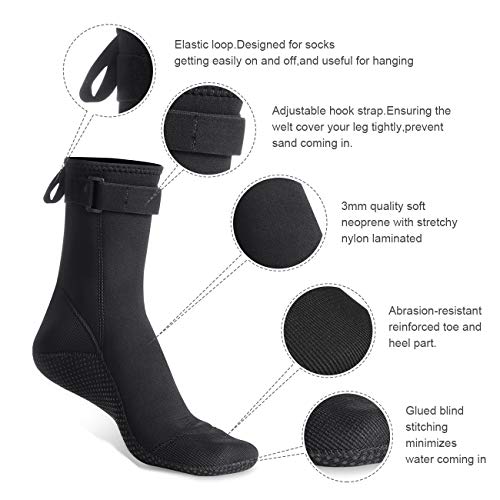 Neoprene Water Socks 3mm High Cut Black XXL - Beach Booties & Fin Socks