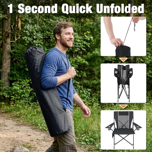 Portable Folding Camping Chair with Mesh Back and Black Variation