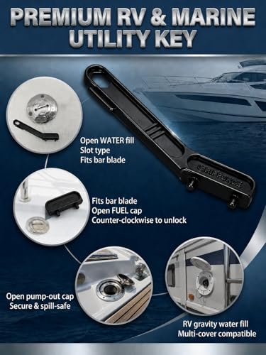 Black Marine-Grade 316 Stainless Steel Deck Fill Key Set with Extra-Reach Handle and M8 Nut Driver