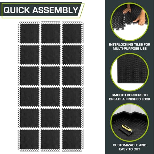 ProsourceFit 18-Pack 1/2-Inch EVA Interlocking Foam Gym Floor Tiles, Black, 72 sq ft