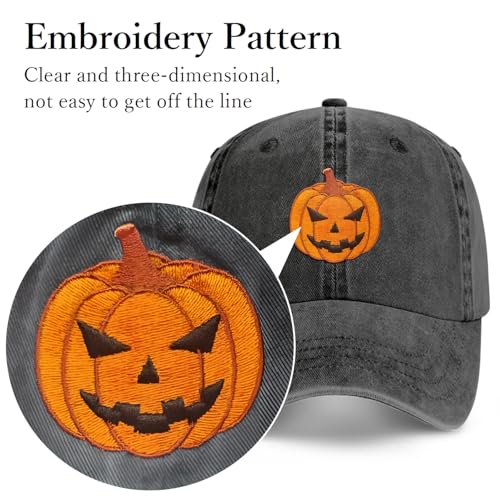 Pumpkin-Black Baseball Cap Funny Embroidered Trucker Flatbill Hat - One Size