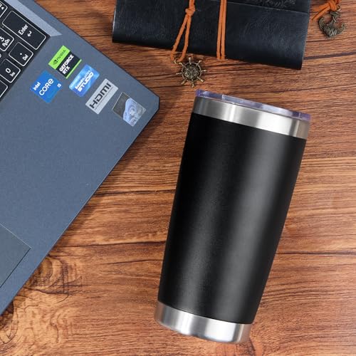 12 Pack 20oz Stainless Steel Travel Tumblers with Lids Black - Double Wall Insulated