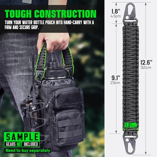 Black 12.6-inch Paracord Handle for MOLLE Water Bottle Holder & Backpack