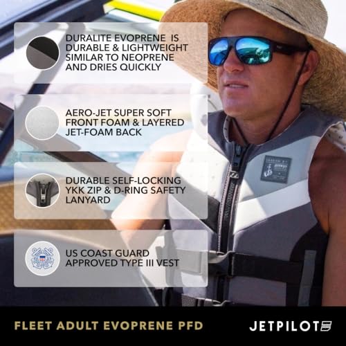 Jetpilot Fleet Evoprene Life Jacket PFD Medium-Large Gray USA CG Approved