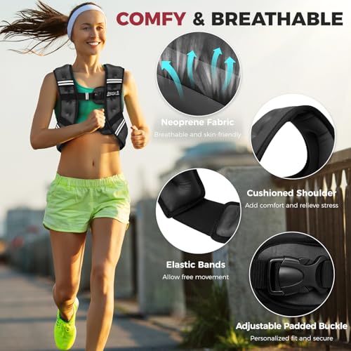 BAGAIL Women’s 30Lb Weighted Vest for Running & Training Black - Even Weight Distribution & Reflective Stripes