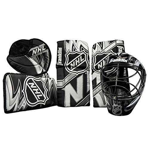 Youth Mini Hockey Goalie Set with Mask & Pads - Black/White/Gray, Ages 4-7