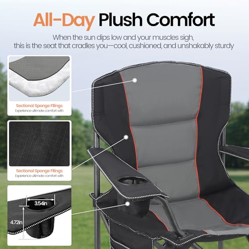 WEIDIORME 2-Pack Heavy Duty Oversized Camping Chairs 400lbs with Lumbar Support Black
