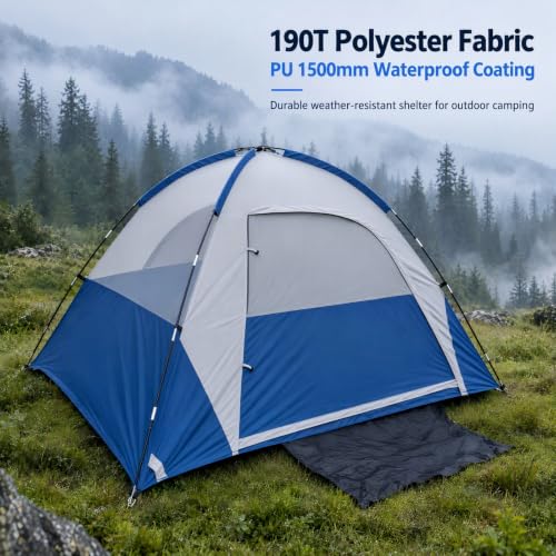 XL Blue 4-Person Waterproof Dome Camping Tent - Lightweight & Spacious