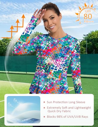 Women UPF 80+ UV Long Sleeve Shirt with Thumb Holes - Small, Colorful Floral