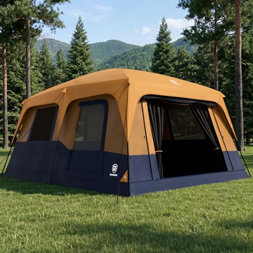 8 Person Camping Blackout Tent with Dark Interior and Room Divider - Orange