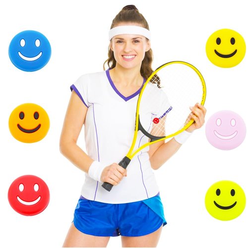 DQITJ 12 Pcs Tennis Racquet Dampeners, Cute Round Shape Rubber Tennis Racket Damper Shock Absorber, Tennis Vibration Dampener with 6 Colors