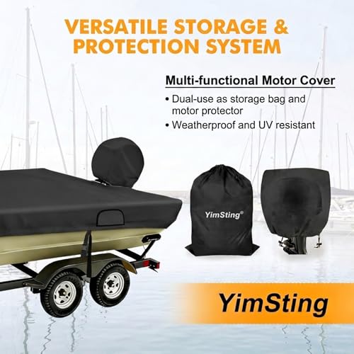 YimSting 12-14ft Black Waterproof Jon Boat Cover with Ratchet System, 1200D Marine-Grade Oxford, Windproof & Vented