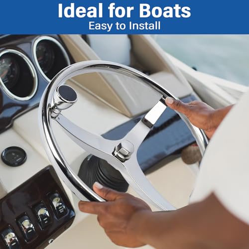 Stainless Steel Boat Steering Wheel 13.5 Inch 3 Spoke Marine Helm with Turning Knob