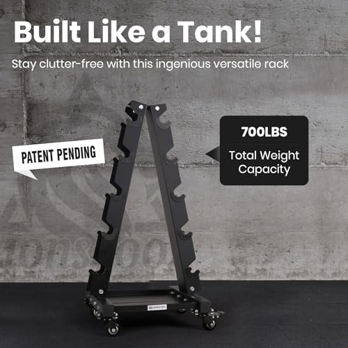 Large 700 LBS Capacity Dumbbell Rack Stand - A-Frame Rolling Weight Storage