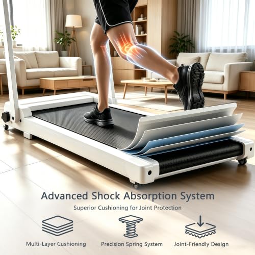 White Walking Pad Treadmill with 8% Incline, Handle Bar & Remote Control