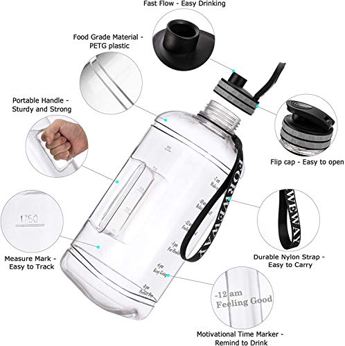 Large BPA-Free 2.2L Water Bottle with Handle & Time Marker for Outdoor & Fitness