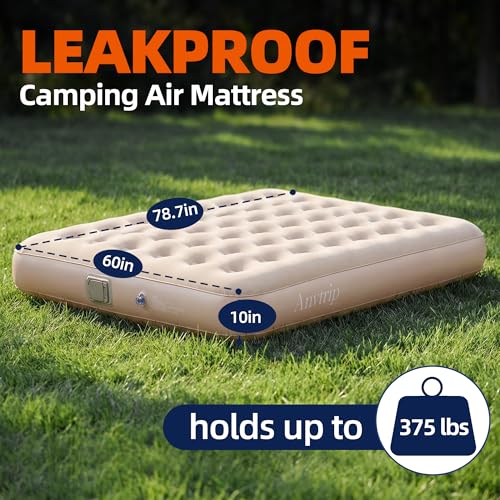 Anytrip 10-Inch Queen Inflatable Air Mattress with Built-In Rechargeable Pump, Portable Self-Inflating Bed for Camping & Guest Use