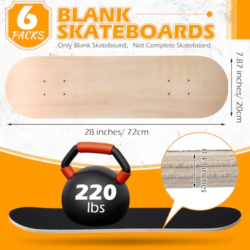 Meooeck 6-Pack Blank Maple Skateboard Decks 28 x 8 Inches - Model: THIS listing variation 6