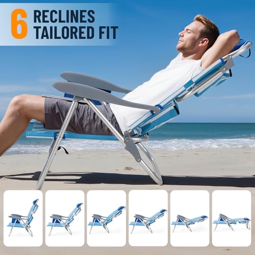 Overmont 1pc Low Beach Chair with Cooler Bag & 6-Position Recline