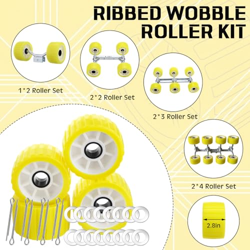 Yellow Ribbed Boat Trailer Wobble Rollers 3" x 5" with Pins - Set of 8