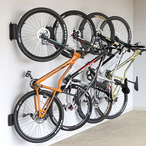 monTEK 4 Pack Swivel Bike Wall Mount Hangers for Garage, Space Saver, Heavy-Duty Steel