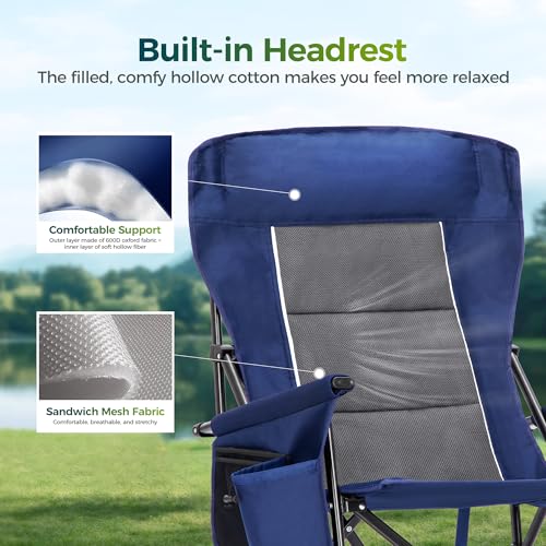 Oversized Camping Chair with High Back & Storage - Navy Blue