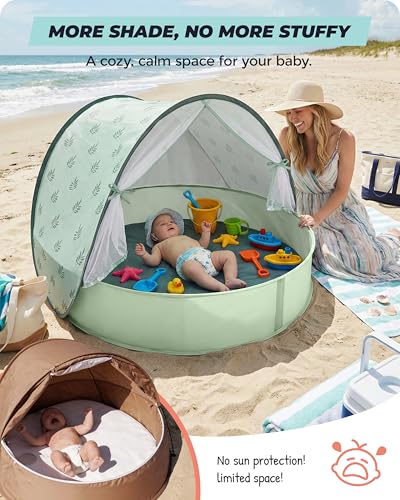 WEMOH Pop-Up Baby Beach Pool Tent with Mat, Mosquito Net & Detachable Canopy - Green