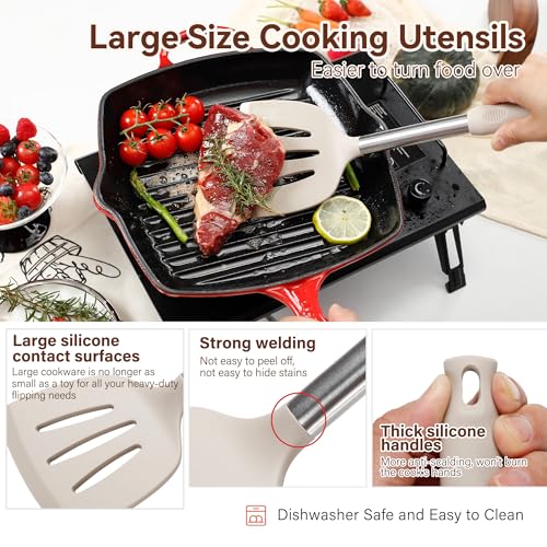 Khaki 35-Piece Silicone Cooking Utensil Set BPA Free Heat Resistant 446°F