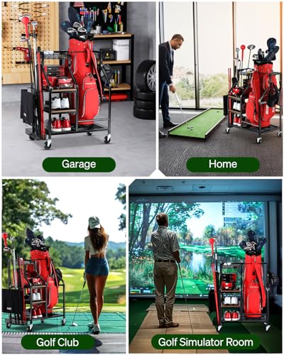 Golf Bag Storage Organizer with Wheels - Garage & Closet Stand (1) - FHXZH