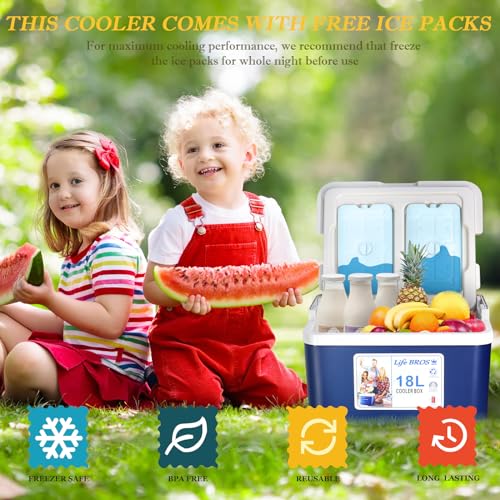LifeBROS Blue 19qt Insulated Cooler with Ice Packs - Keeps Food & Drinks Cold