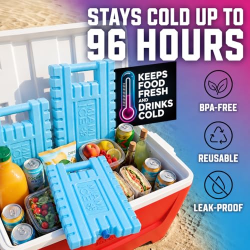 Healthy Packers Miami Ice XL Reusable Cooler Ice Pack 3-Pack - 12x9 Inch, Keeps Cold 24-48 Hours, BPA-Free, Large Freezer Packs for Coolers