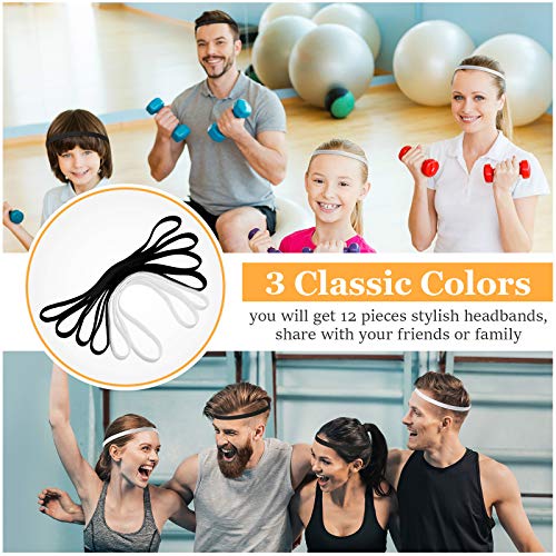 Sport Elastic Headbands Set of 12 Non-Slip Fitness Sweatbands for Men Women - Black White