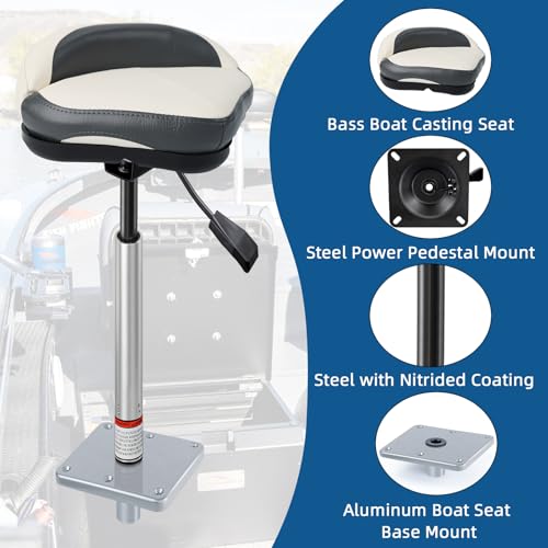 14-19 Inch White & Grey Pedestal Kit for Bass Boat Casting Seat with Mount