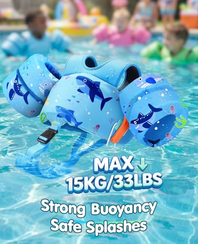 HeySplash Toddler Swim Vest - Adjustable Water Safety Jacket for Kids 13-33 lbs - Shark Design
